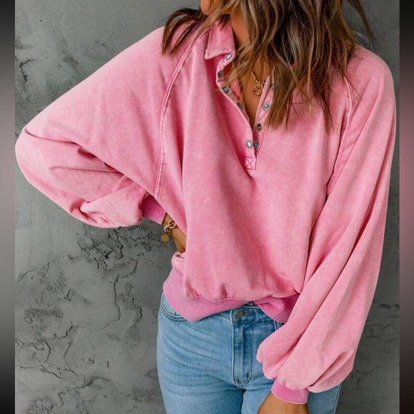 Pink sweatshirt sweater collar balloon sleeves women’s NWT - Picture 4 of 5